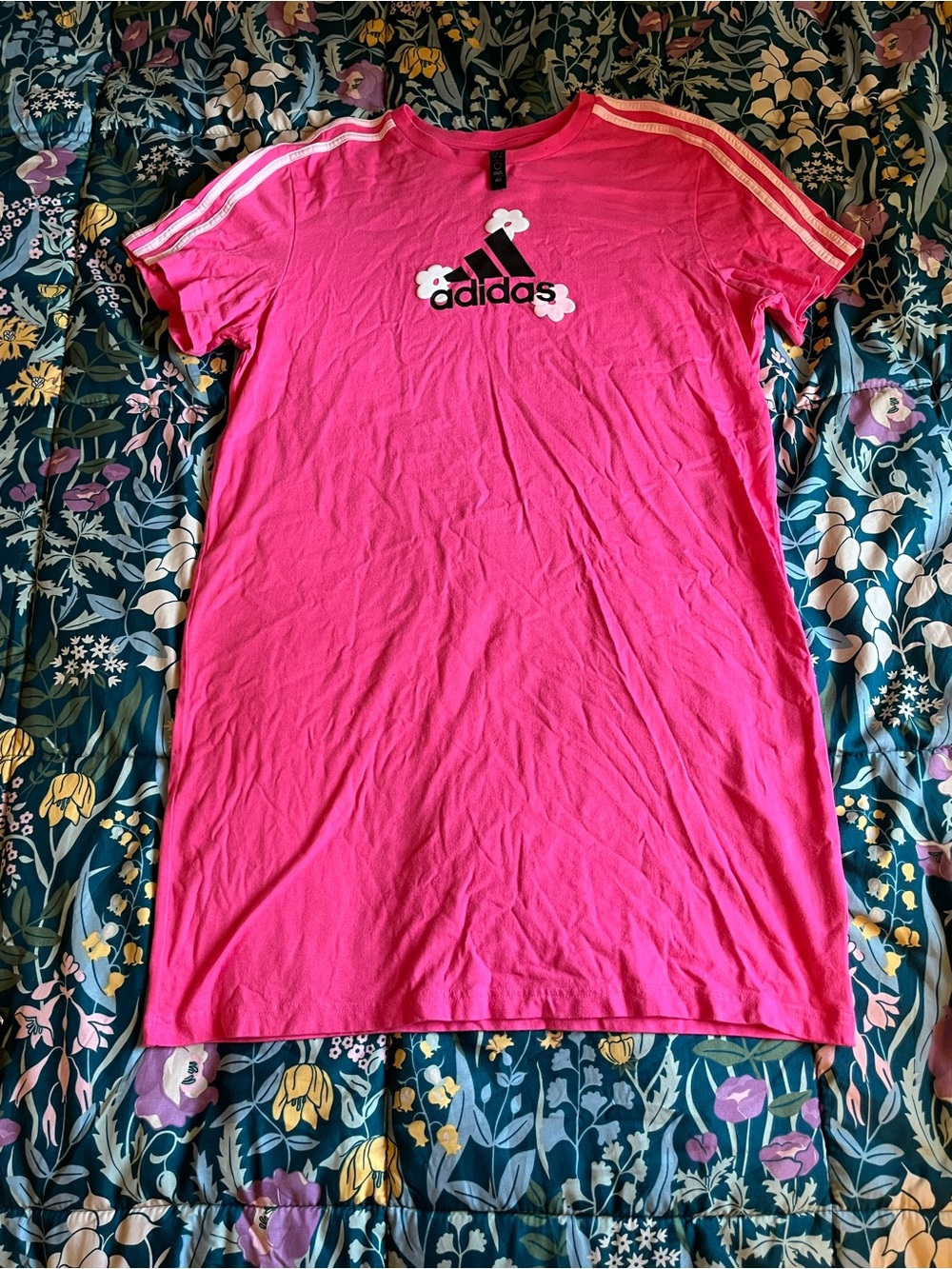 adidas Women's Pink Midi Tee Dress with Signature Logo Size Large